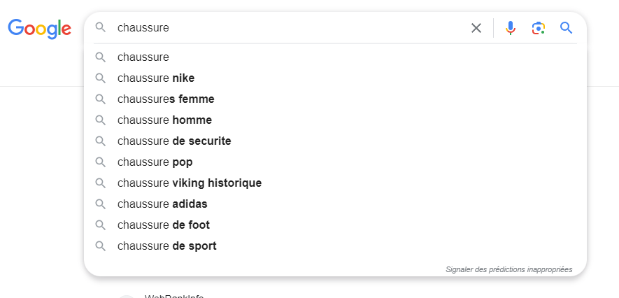 Un exemple de ce qu'est Google suggest