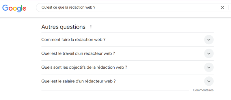 Capture d'écran des People Also Ask de Google