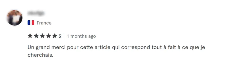 Avis client sur un article de blog correspondant aux attentes